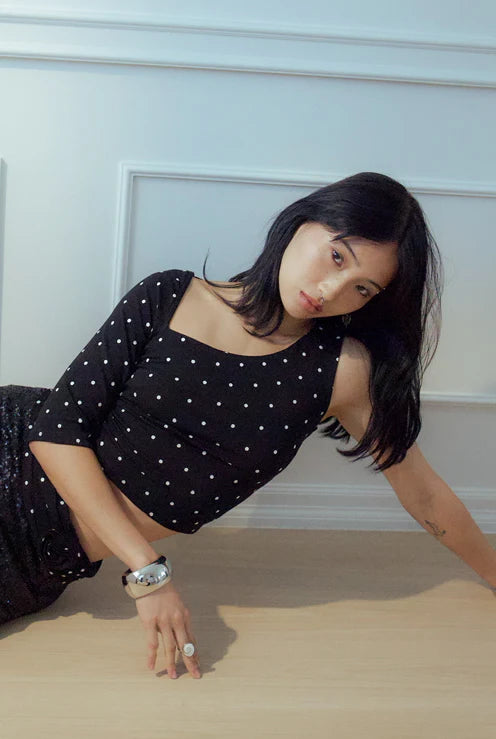 Aiya Dotty One Shoulder Top - Black