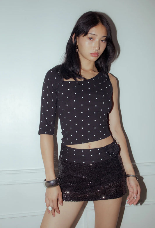 Aiya Dotty One Shoulder Top - Black