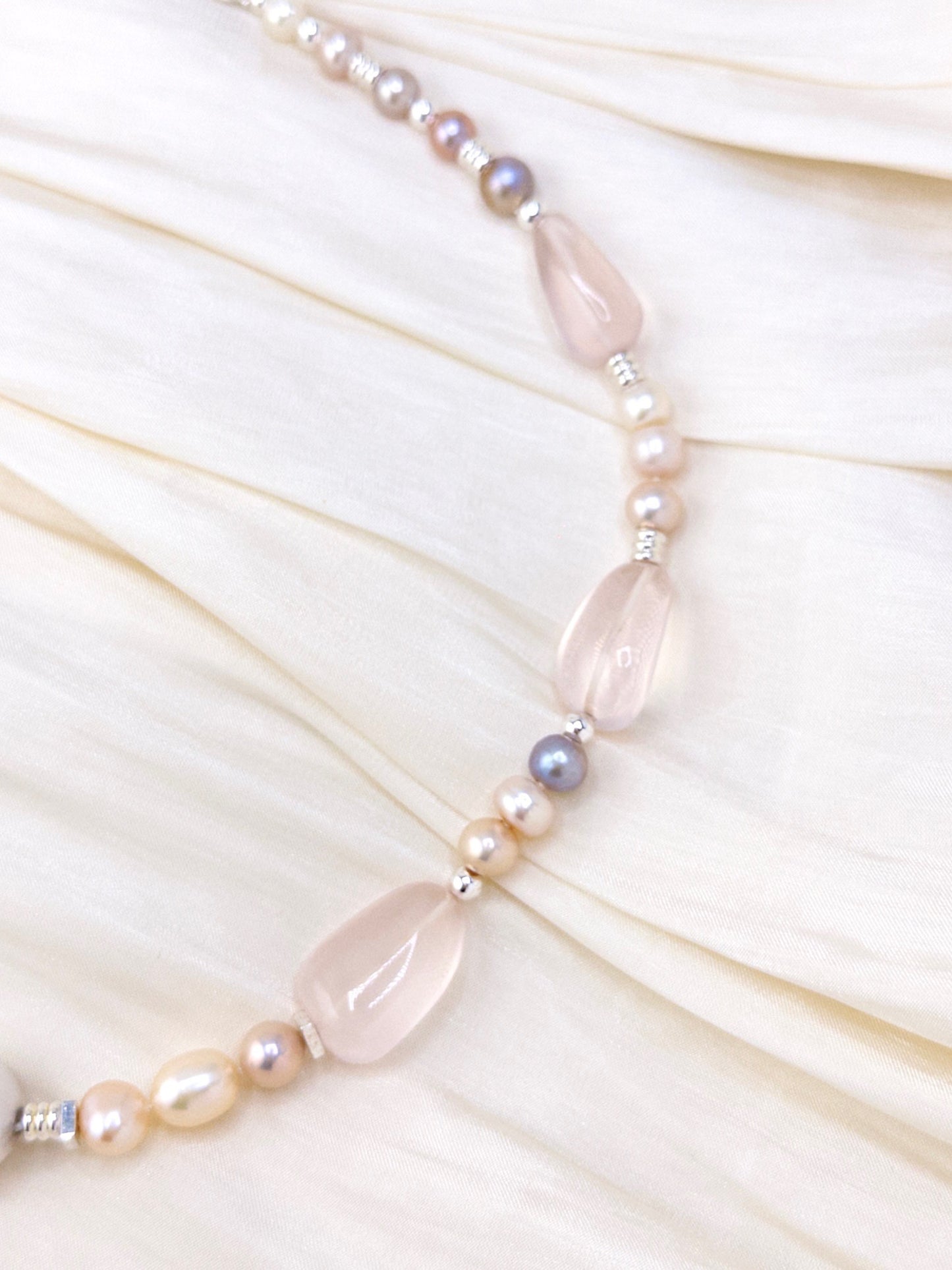 Iridescent Pearl & Rose Quartz Necklace