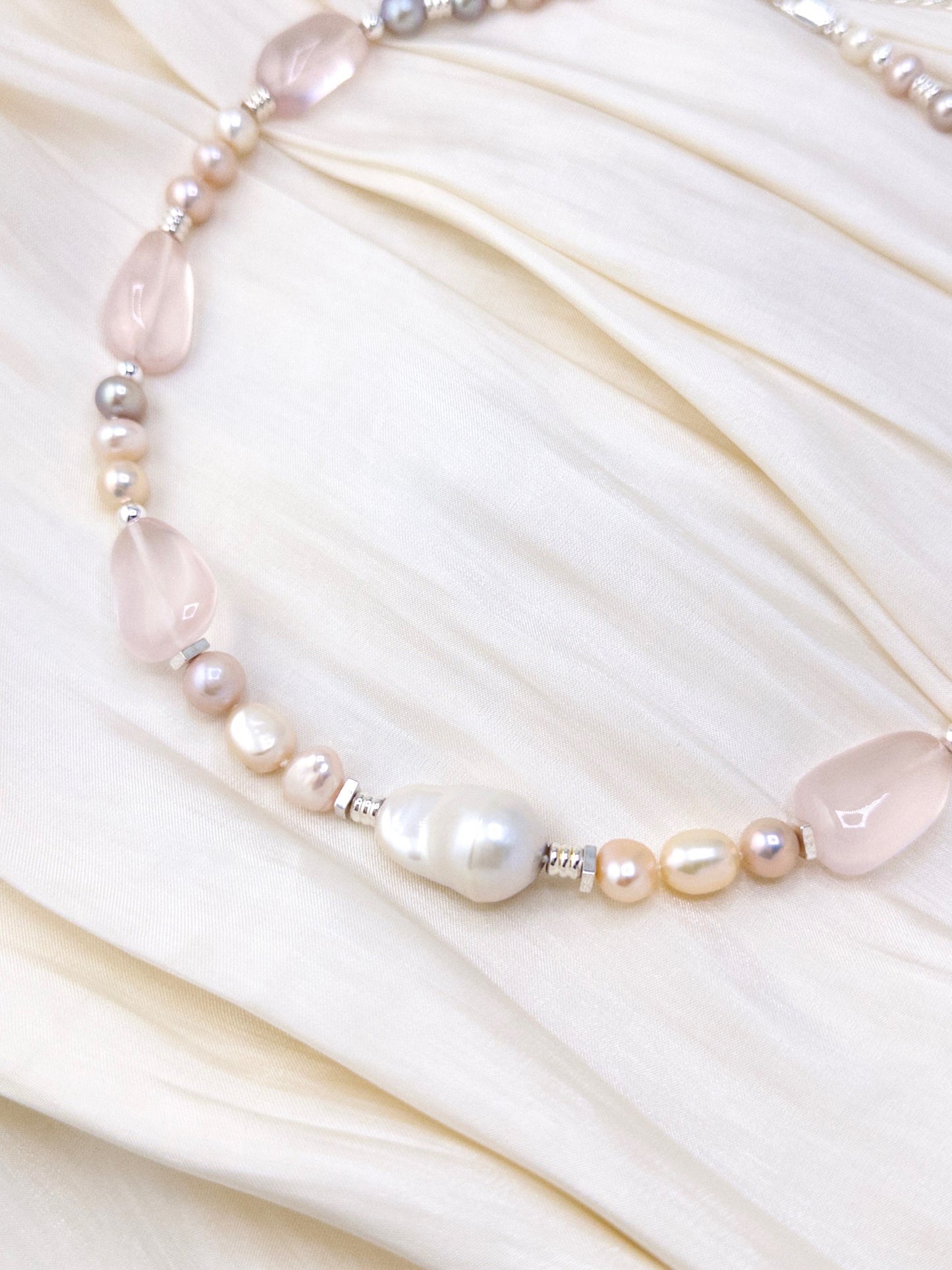 Iridescent Pearl & Rose Quartz Necklace