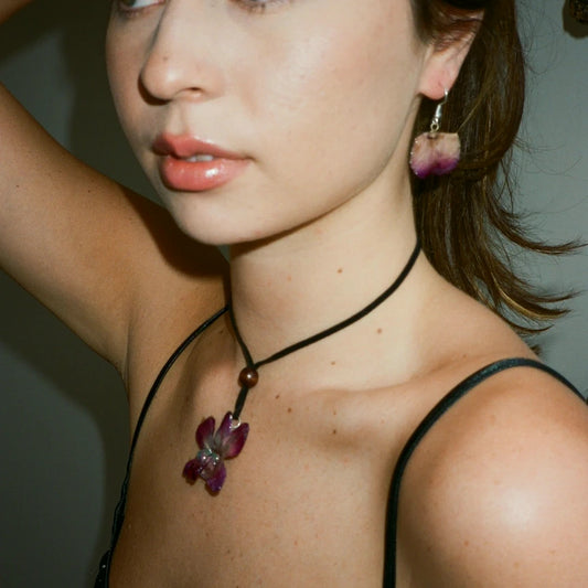 Mini Purple Dendrobium Star Orchid Necklace Set
