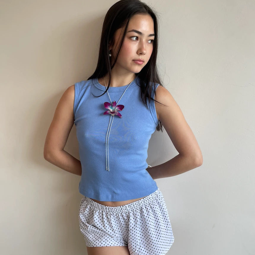 Orchid Lariat Necklace (Silver)