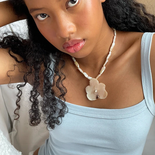 Orchid and Pearl Necklace (White Vanda)