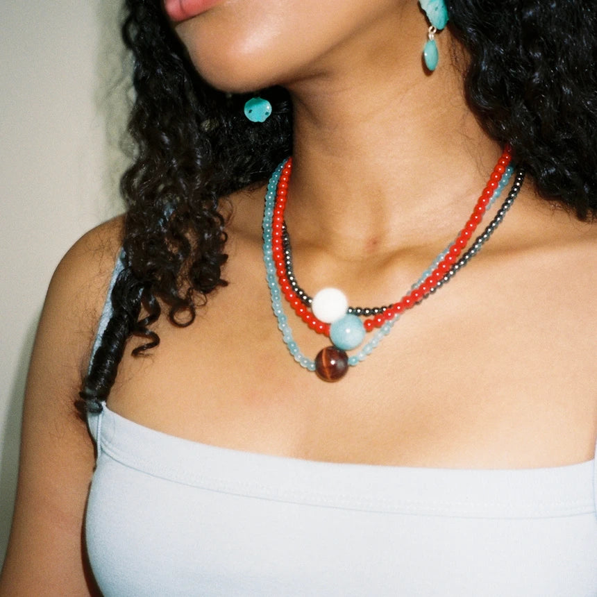 Singular Stone Candy Necklace - Red & Aquamarine Blue