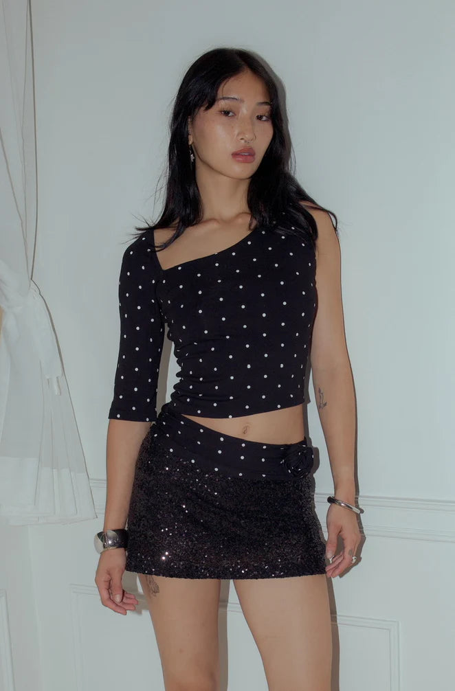 Aiya Dotty One Shoulder Top - Black