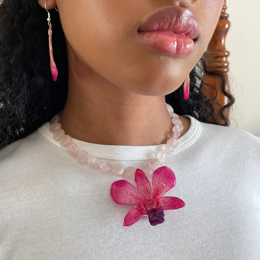 Candy Orchid Necklace (Pink Rose Quartz)