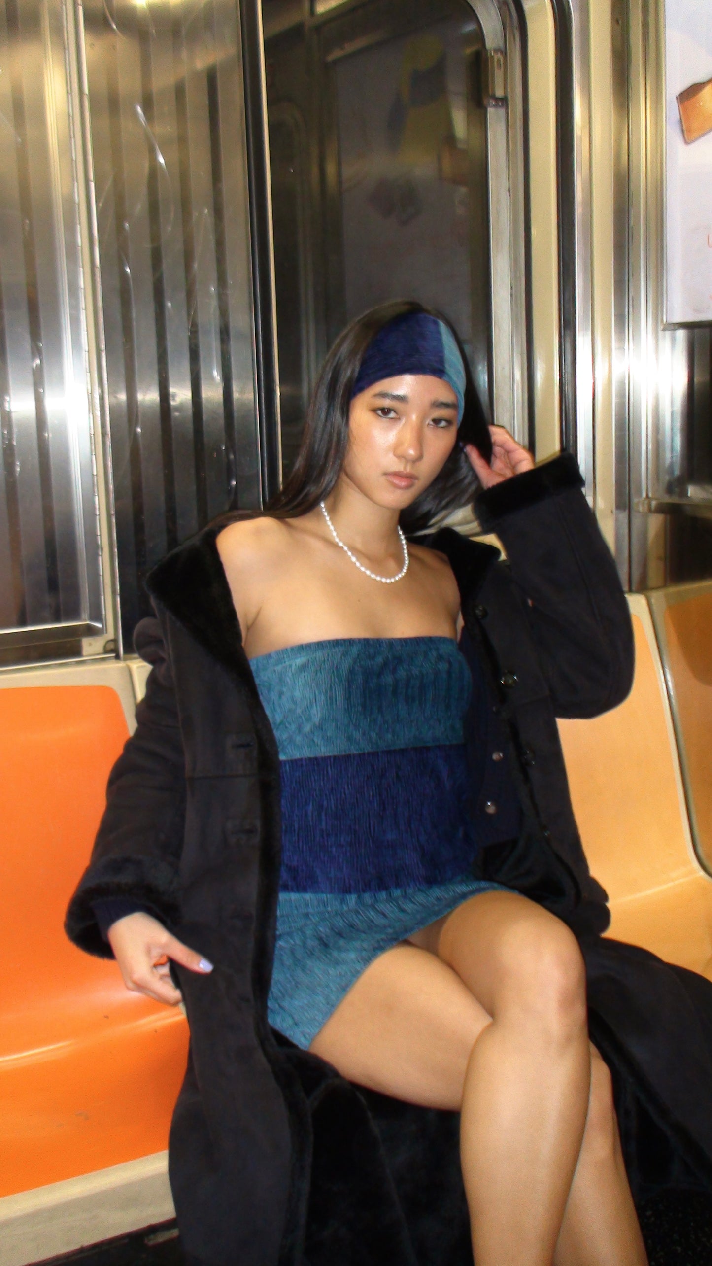 Velvet Tube Top - Navy/Blue