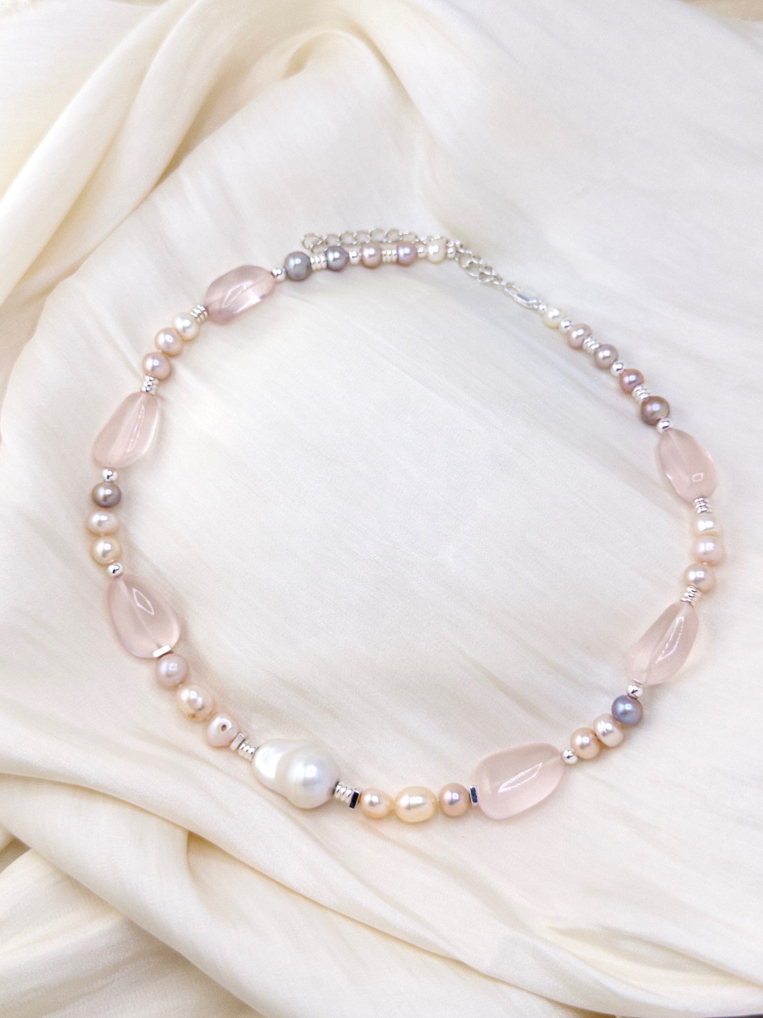 Iridescent Pearl & Rose Quartz Necklace