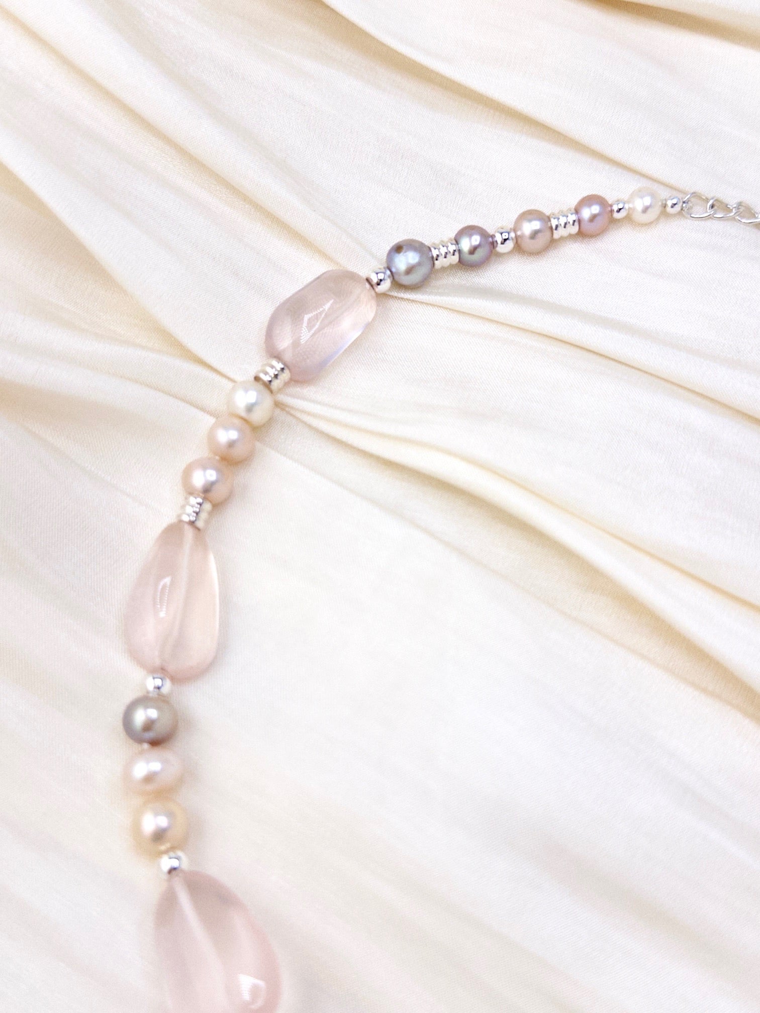 Iridescent Pearl & Rose Quartz Necklace