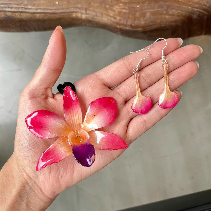 Pink Dendrobium Star Orchid Necklace Set