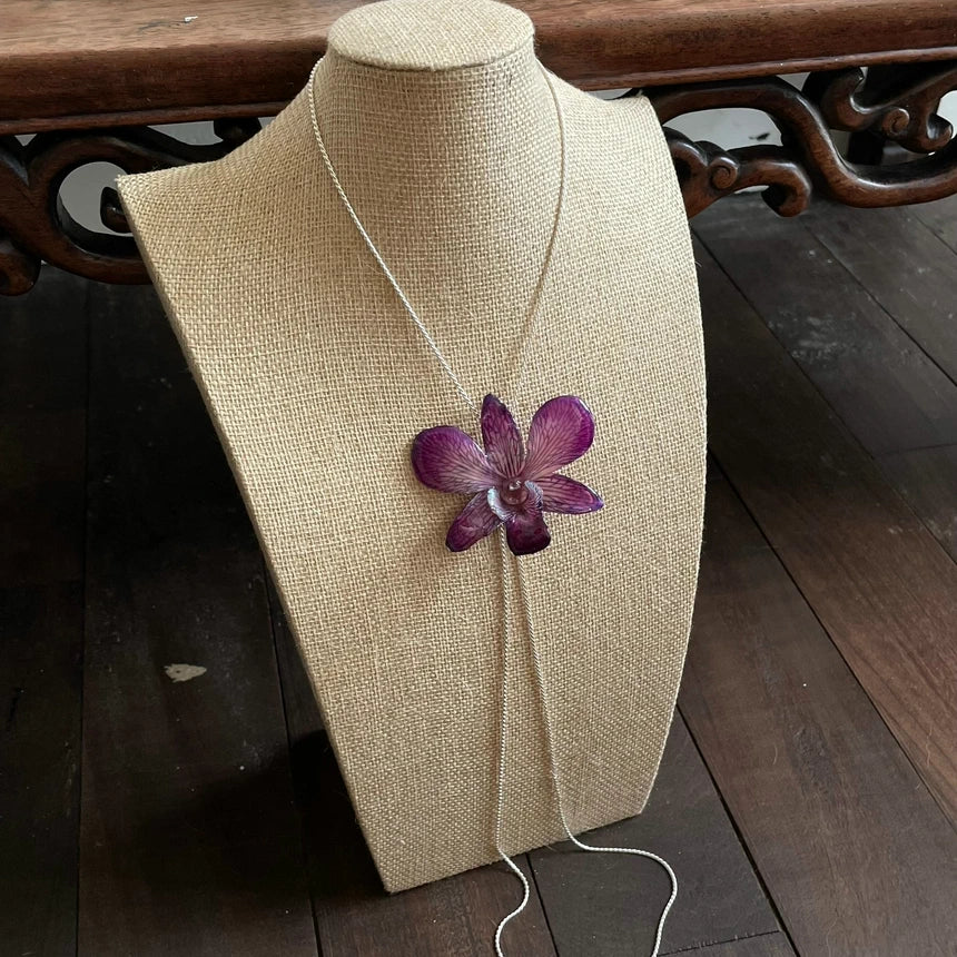 Orchid Lariat Necklace (Silver)