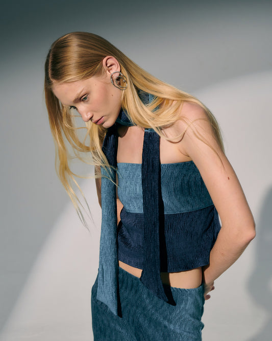 Velvet Tube Top - Navy/Blue