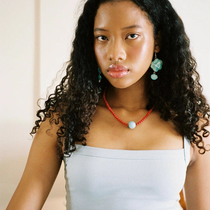 Singular Stone Candy Necklace - Red & Aquamarine Blue