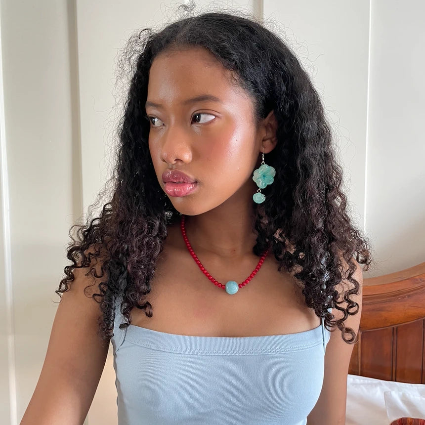 Singular Stone Candy Necklace - Red & Aquamarine Blue